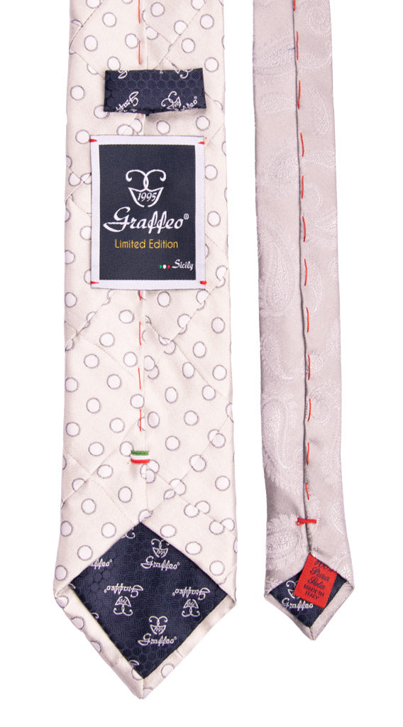 Cravatta Mosaico Patchwork di Seta Grigio Perla Nera Fantasia Made in Italy Graffeo Cravatte Pala