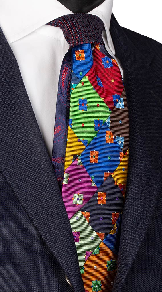 Cravatta Mosaico Patchwork di Seta Multicolor Made in Italy Graffeo Cravatte