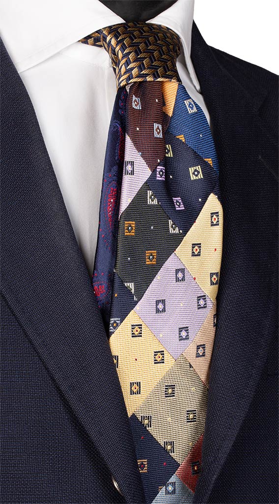 Cravatta Mosaico Patchwork di Seta Multicolor Made in Italy Graffeo Cravatte