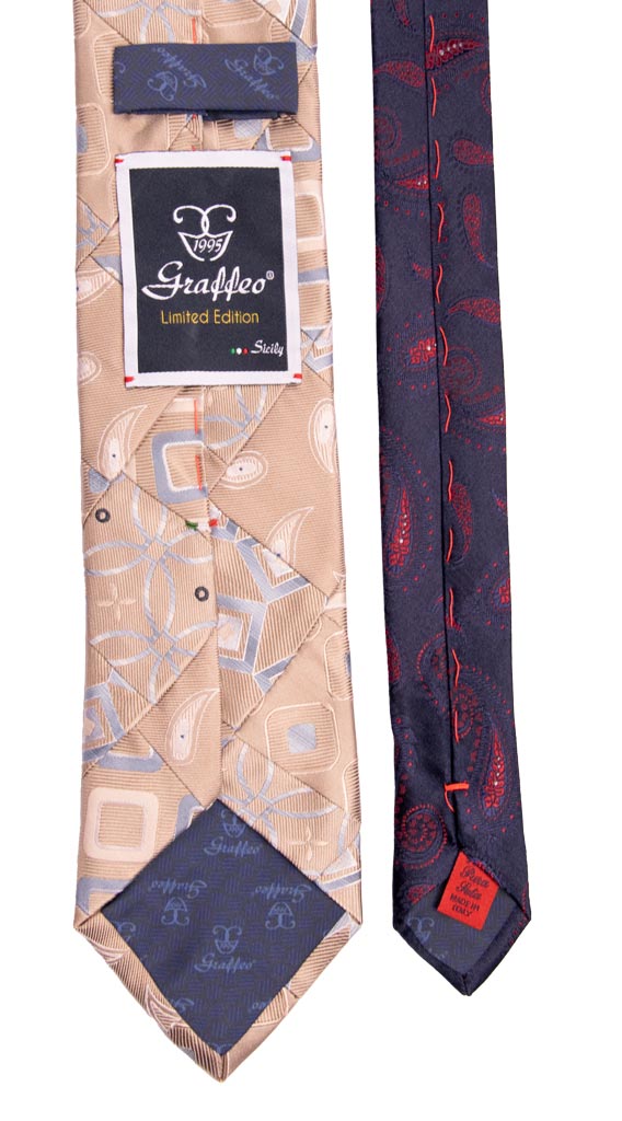 Cravatta Mosaico Patchwork di Seta Tortora Celeste Fantasia Made in Italy Graffeo Cravatte Pala