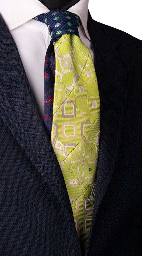 Cravatta Mosaico Patchwork di Seta Verde Fantasia Made in Italy Graffeo Cravatte