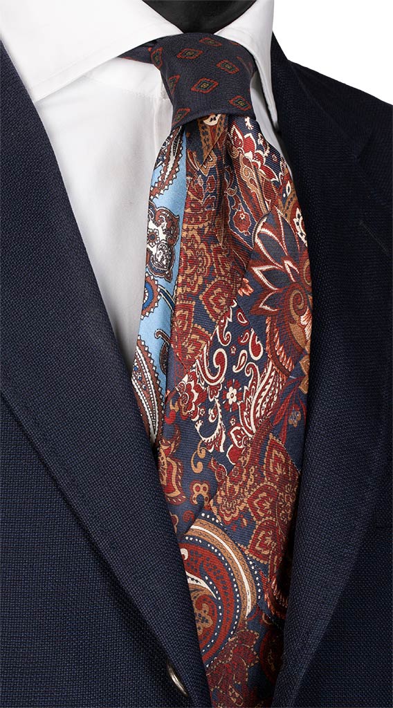 Cravatta Mosaico Stampa Avion Patchwork di Seta Marrone Made in Italy Graffeo Cravatte