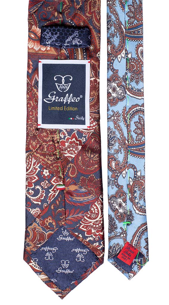 Cravatta Mosaico Stampa Avion Patchwork di Seta Marrone Made in Italy Graffeo Cravatte pala