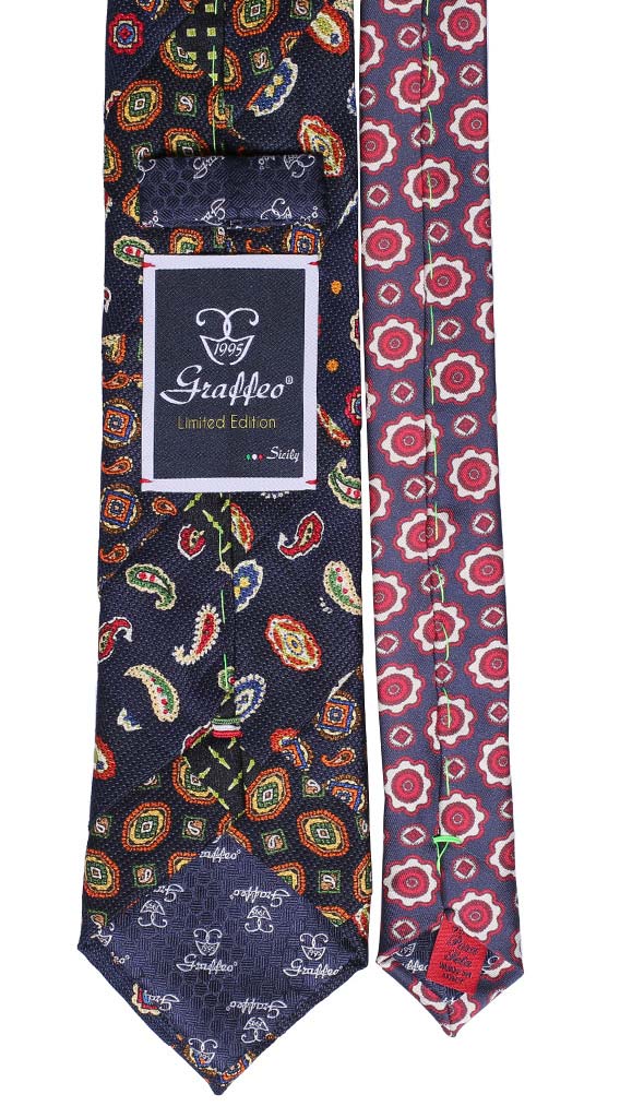 Cravatta Mosaico Stampa Blu Patchwork di Seta Multicolor Made in Italy Graffeo Cravatte Pala