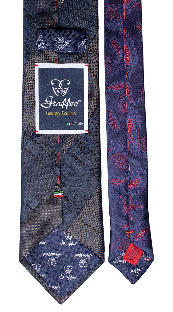 Cravatta Mosaico Verde Blu Patchwork di Seta Tono su Tono Made in Italy Graffeo Cravatte Pala