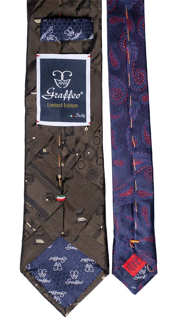 Cravatta Mosaico Verde Patchwork di Seta Beige Made in Italy Graffeo Cravatte Pala