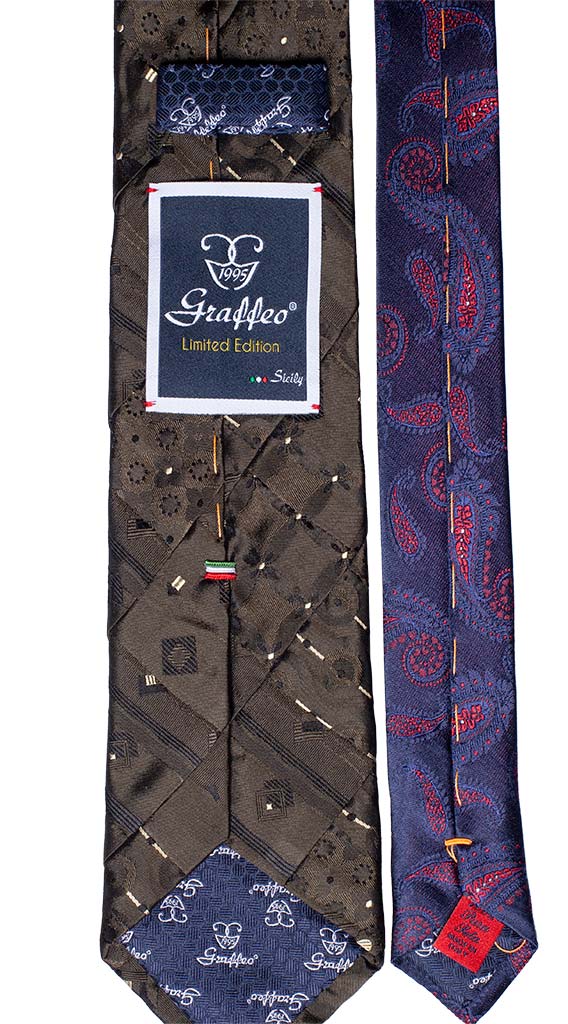 Cravatta Mosaico Verde Patchwork di Seta Beige Made in Italy Graffeo Cravatte Pala