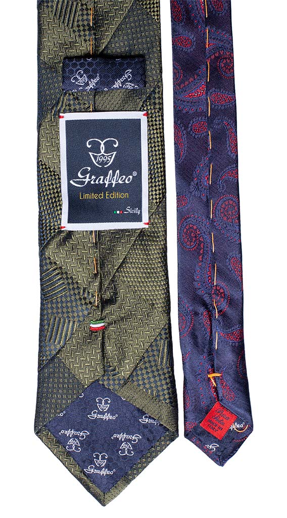 Cravatta Mosaico Verde Patchwork di Seta Tono su Tono Made in Italy Graffeo Cravatte Pala