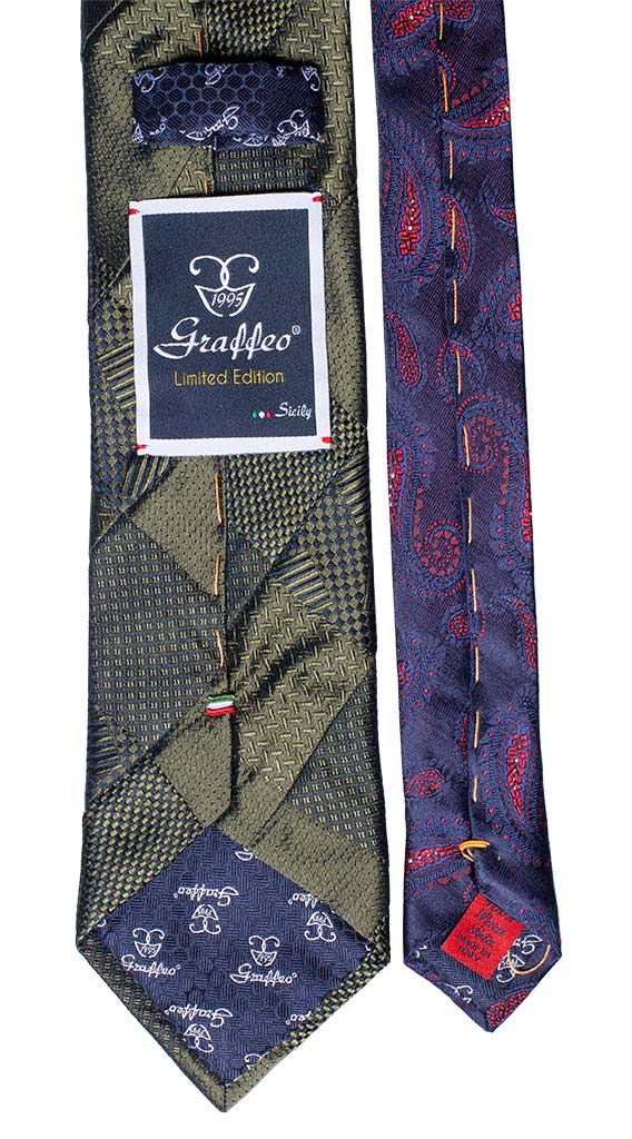 Cravatta Mosaico Verde Patchwork di Seta Tono su Tono Made in Italy Graffeo Cravatte Pala