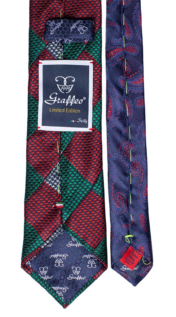 Cravatta Mosaico Verde Rossa Pied de Poule Patchwork di Seta Blu Made in Italy Graffeo Cravatte Pala