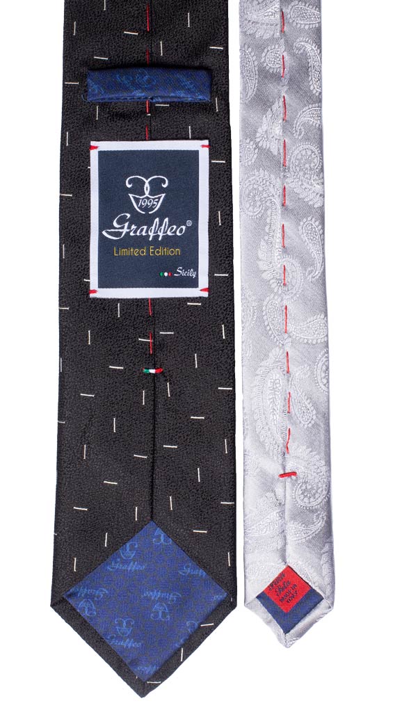 Cravatta Nera Fantasia Grigia Nodo in Contrasto Grigio Made in italy Graffeo Cravatte Pala