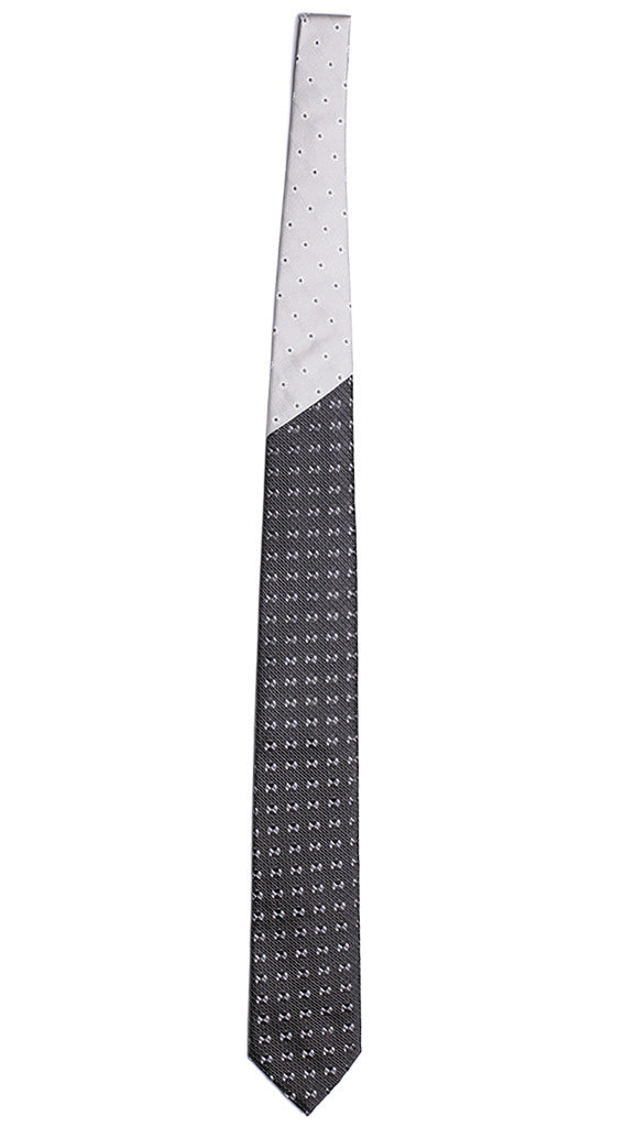 Cravatta Nera Fantasia Grigia Nodo in Contrasto Grigio a Fiori Grigio Chiaro Made in Italy Graffeo Cravatte Intera