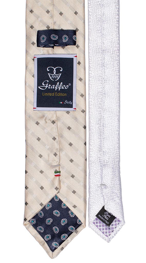 Cravatta Panna Fantasia Grigia Nodo a Contrasto Panna Fantasia Grigia Made in Italy Graffeo Cravatte Pala