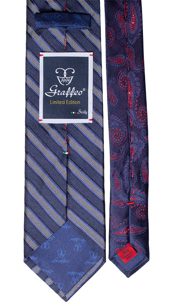 Cravatta Regimental Blu Avio Grigia Nodo in Contrasto Bianco Made in Italy Graffeo Cravatte Pala