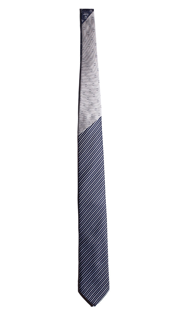 Cravatta Regimental Cerimonia Blu Bianca Nodo in Contrasto Grigio Made in Italy Graffeo Cravatte Intera