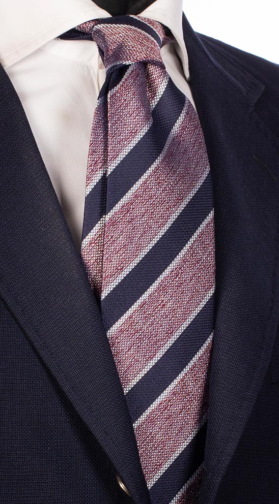 Cravatta Regimental Con Righe Rosse Grigie e Blu Made in Italy Graffeo Cravatte