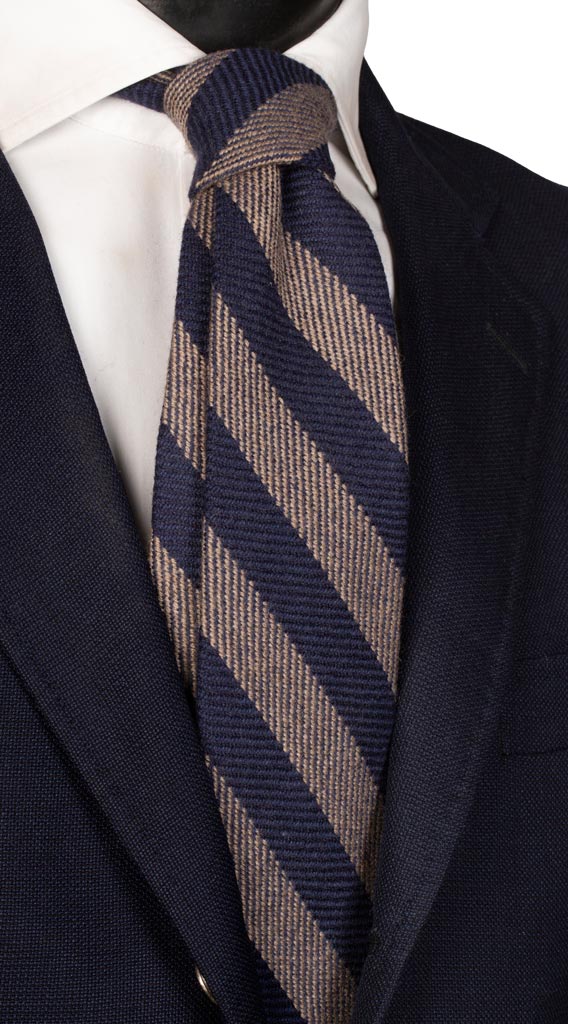 Cravatta Regimental di Cashmere Blu Beige Made in Italy graffeo Cravatte