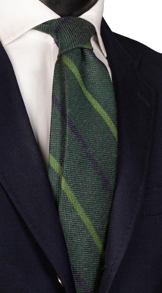 Cravatta Regimental di Cashmere Verde Grigio Righe Blu Made in Italy graffeo Cravatte