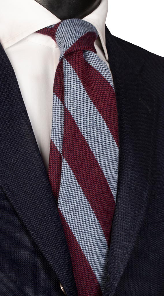 Cravatta Regimental di Lana Bordeaux Celeste Blu Made in Italy graffeo Cravatte