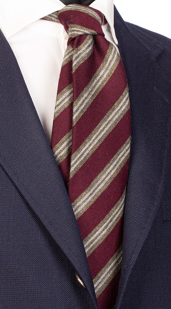 Cravatta Regimental di Lana Bordeaux Verde Grigia Made in Italy Graffeo Cravatte