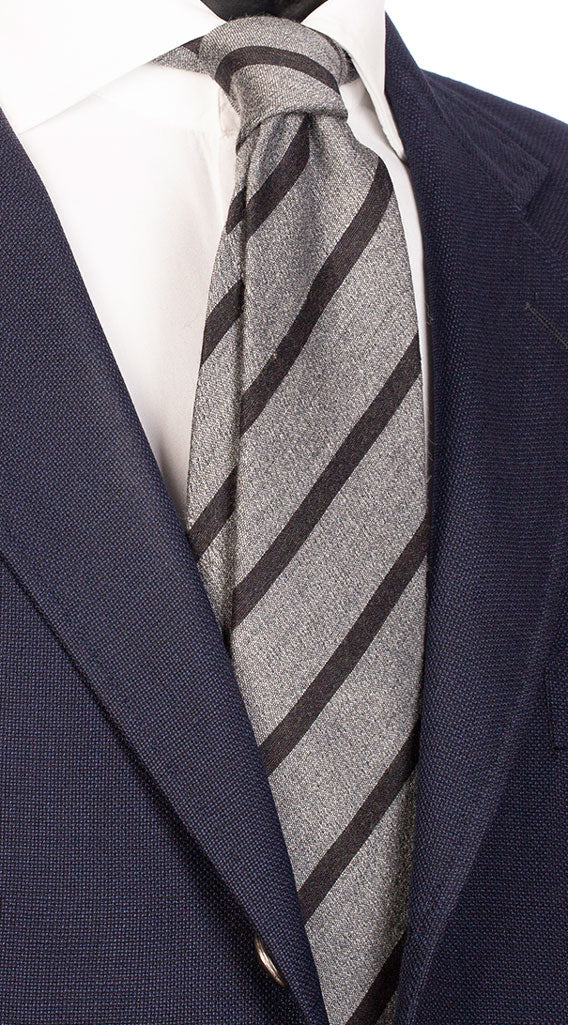 Cravatta Regimental di Lana Grigio con Righe Nere Made in Italy Graffeo Cravatte