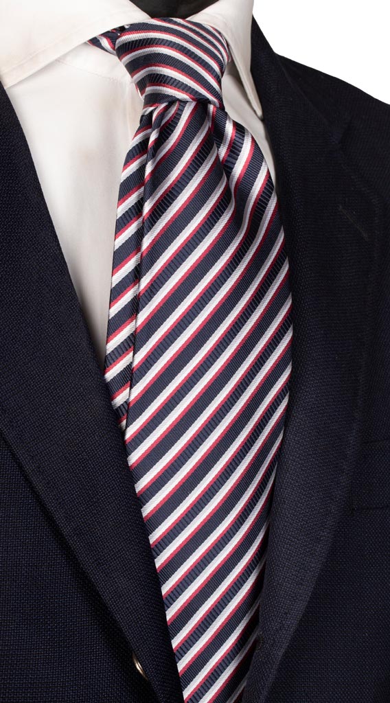 Cravatta Regimental di Seta Righe Blu Grigio Bordeaux Made in Italy Graffeo Cravatte