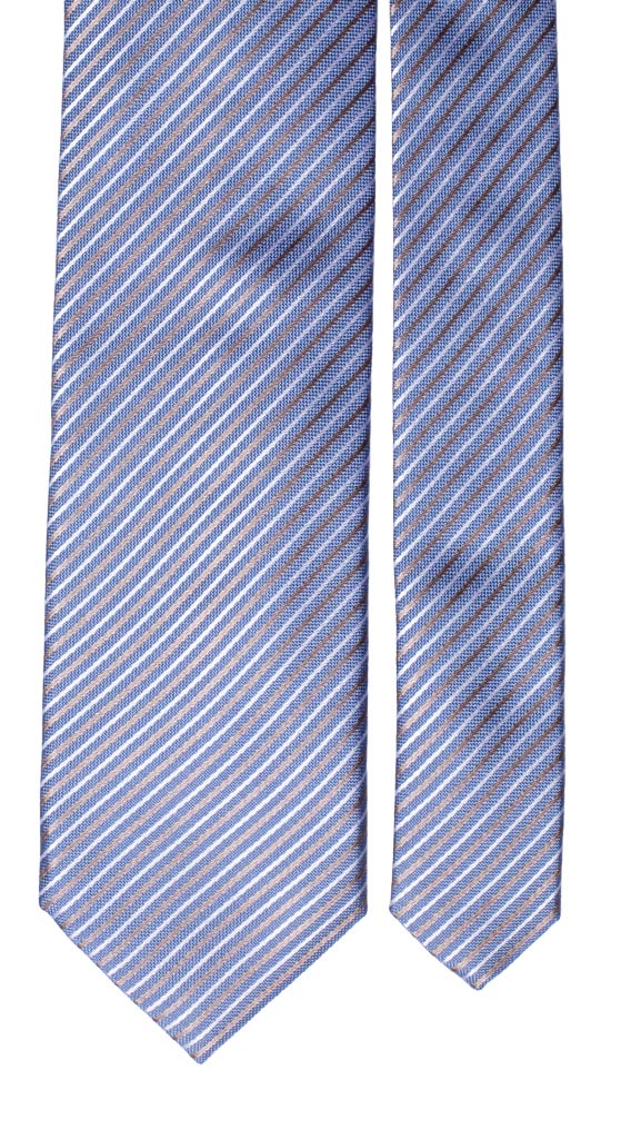 Cravatta Regimental di Seta Celeste Beige Bianca Made in Italy graffeo Cravatte Pala