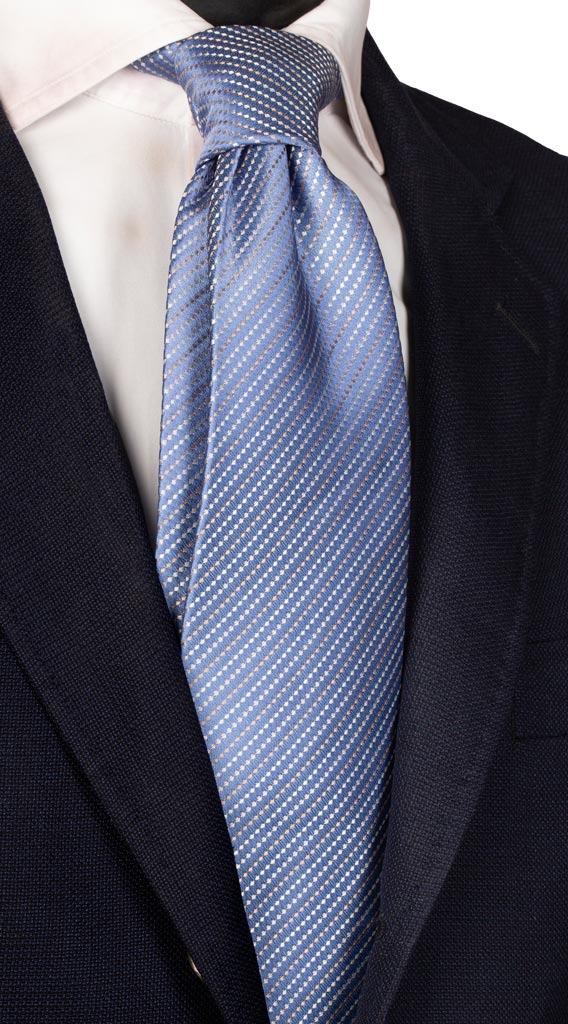 Cravatta Regimental di Seta Celeste Bianca Tortora Made in Italy graffeo Cravatte