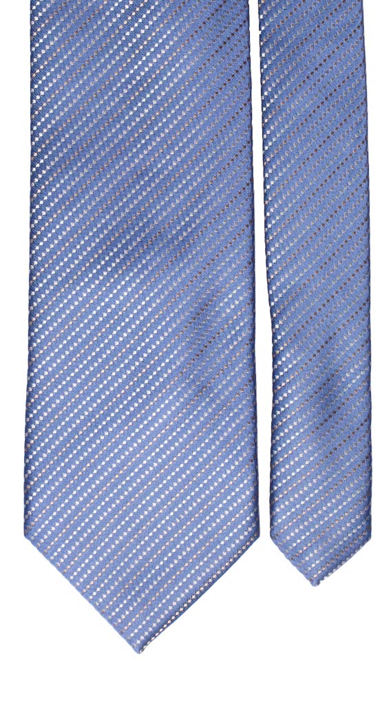 Cravatta Regimental di Seta Celeste Bianca Tortora Made in Italy Graffeo Cravatte Pala