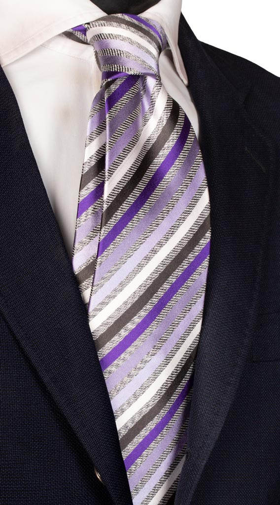 Cravatta Regimental di Seta Grigia Righe Multicolor Made in Italy Graffeo Cravatte