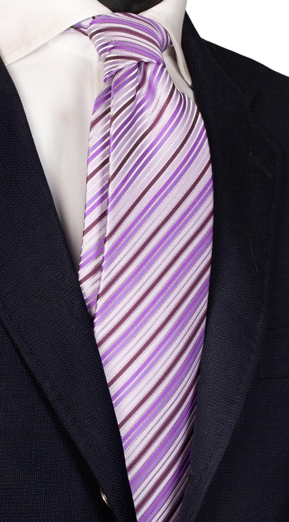 Cravatta Regimental di Seta Grigio Argento Viola Bordeaux Glicine Made in Italy graffeo Cravatte