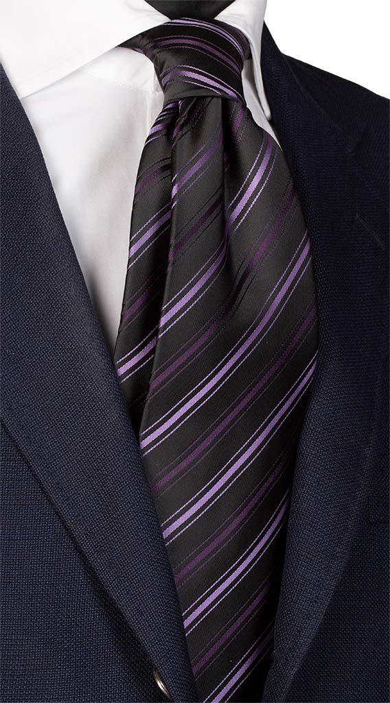 Cravatta Regimental di Seta Nera Viola Made in Italy Graffeo Cravatte