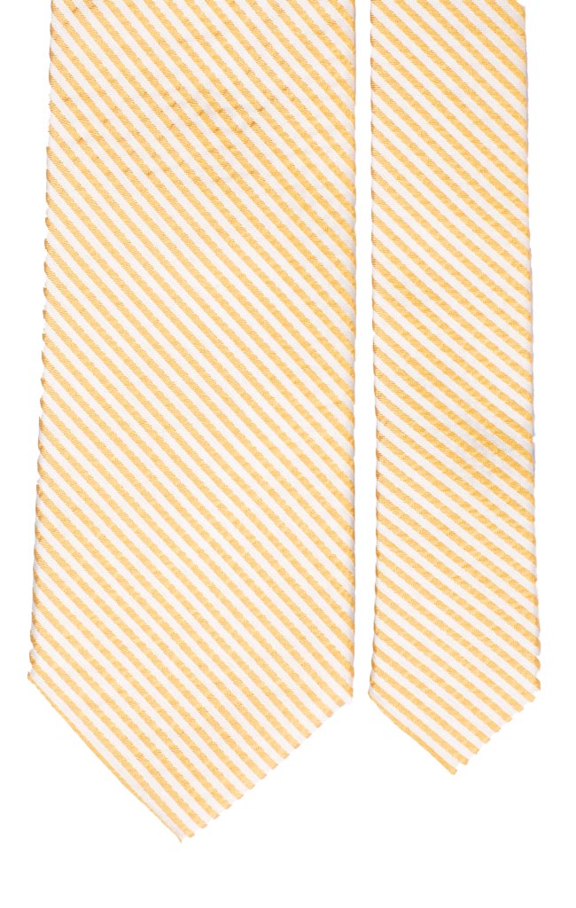 Cravatta Regimental di Seta Righe Bianco Giallo Effetto Stropicciato Made in Italy Graffeo Cravatte Pala