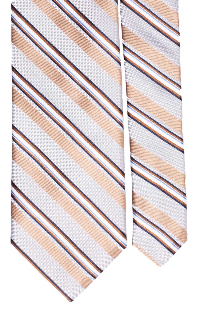 Cravatta Regimental di Seta Righe Grigie Beige Bianche Celesti Made in Italy Graffeo Cravatte Pala