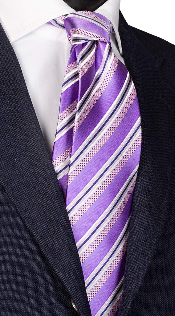 Cravatta Regimental di Seta Viola Grigio Rosa Bianco Made in Italy Graffeo Cravatte