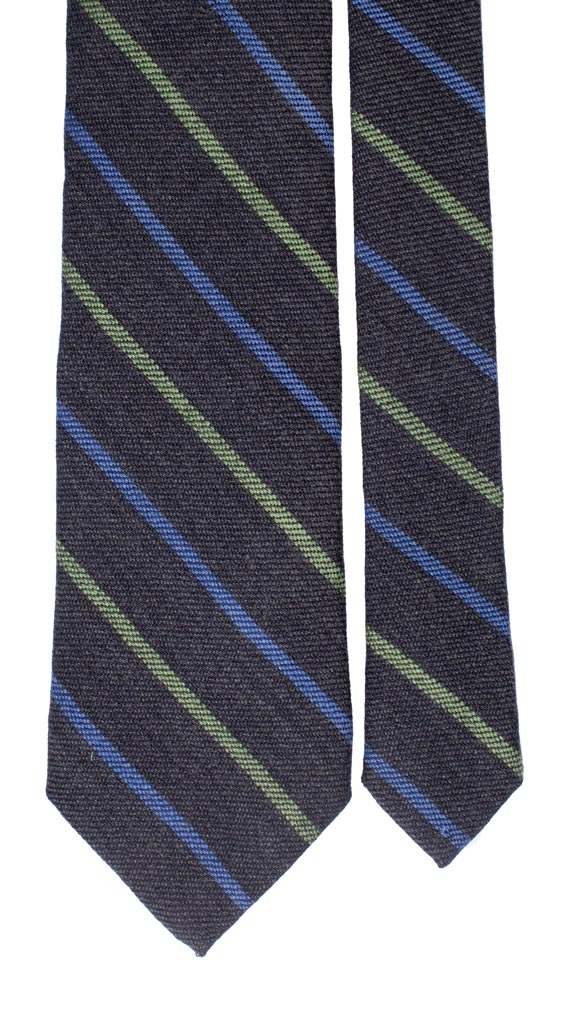Cravatta Regimental in Lana Cashmere Grigia Righe Celesti Verdi Made in Italy Graffeo Cravatte Pala