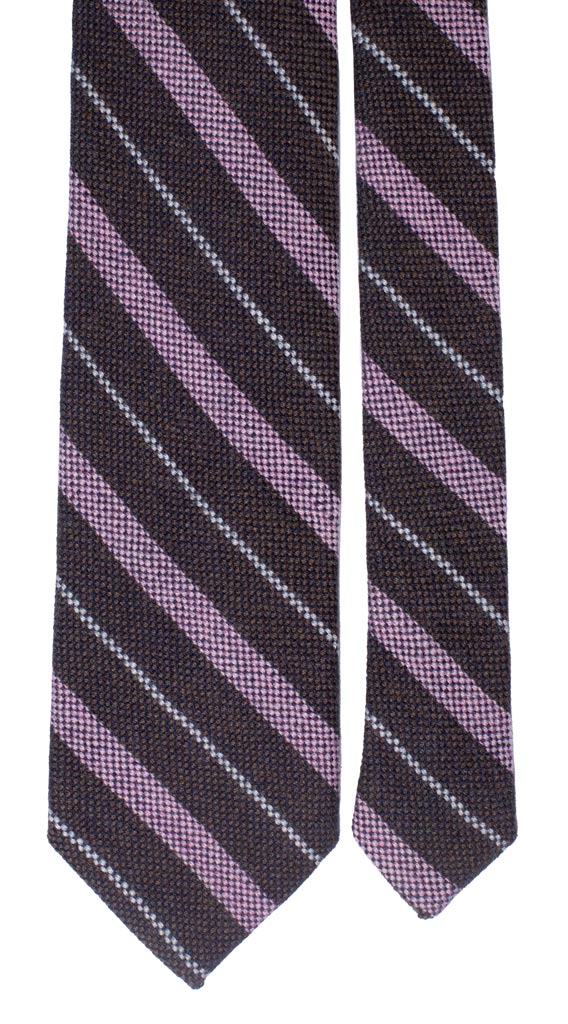 Cravatta Regimental in Lana Cashmere Marrone Blu con Righe Rosa Grigie Chiare L925 Made in Italy Graffeo Cravatte Pala