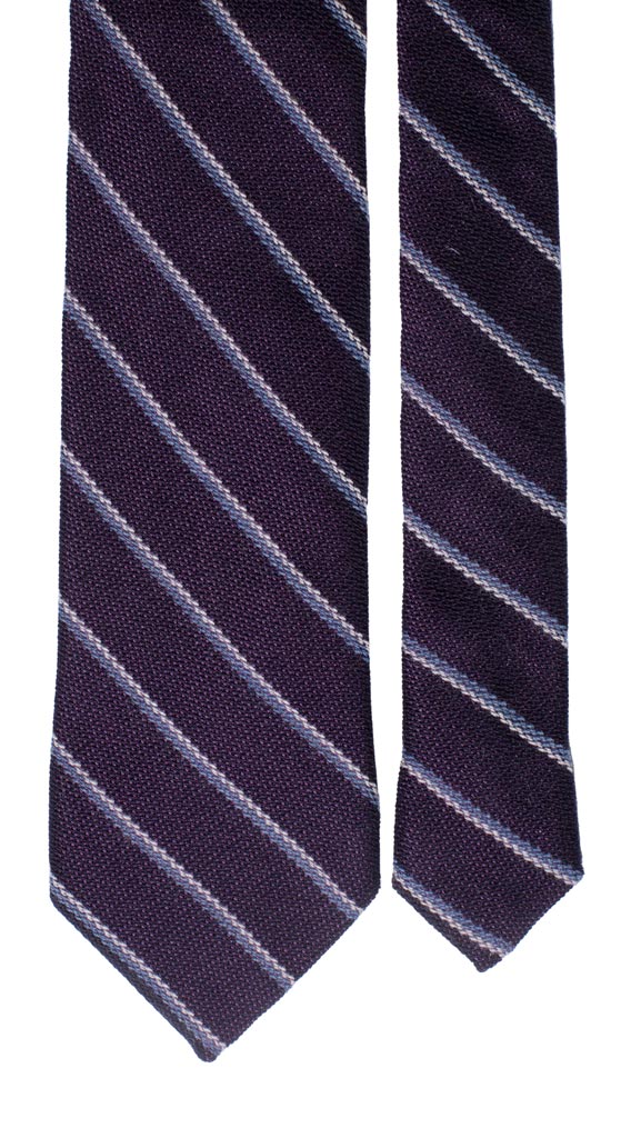 Cravatta Regimental in Lana Seta Blu Viola con Righe Grigie Celesti Made in italy graffeo Cravatte Pala