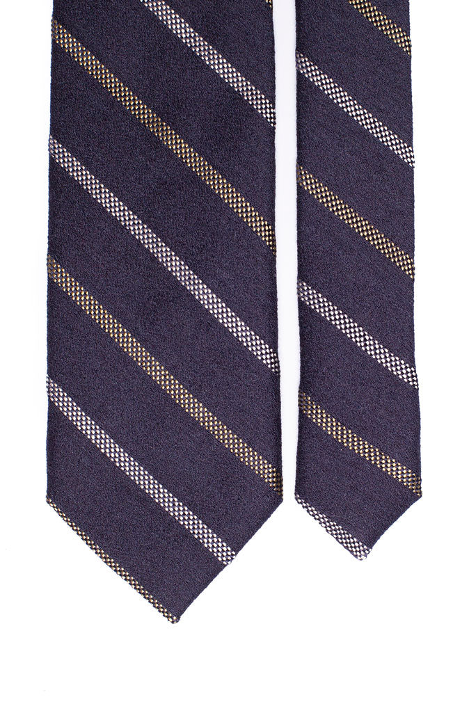 Cravatta Regimental in Lana Seta Blu con Righe Gialle Bianche Made in Italy Graffeo Cravatte Pala