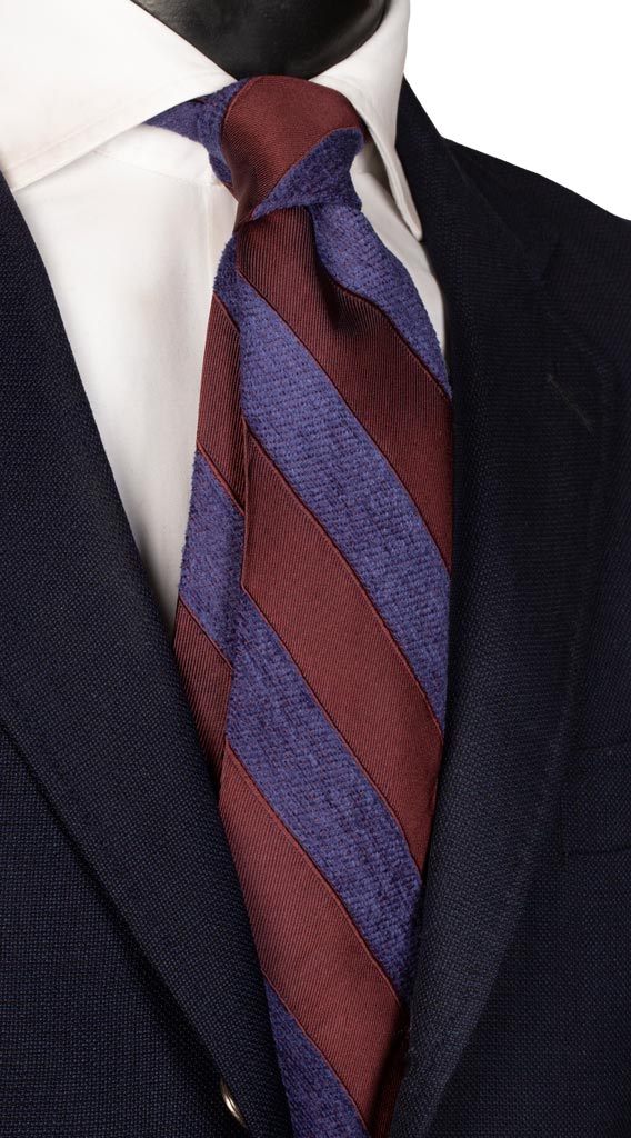 Cravatta Regimental in Lana Seta Bluette Bordeaux Made in Italy Graffeo Cravatte