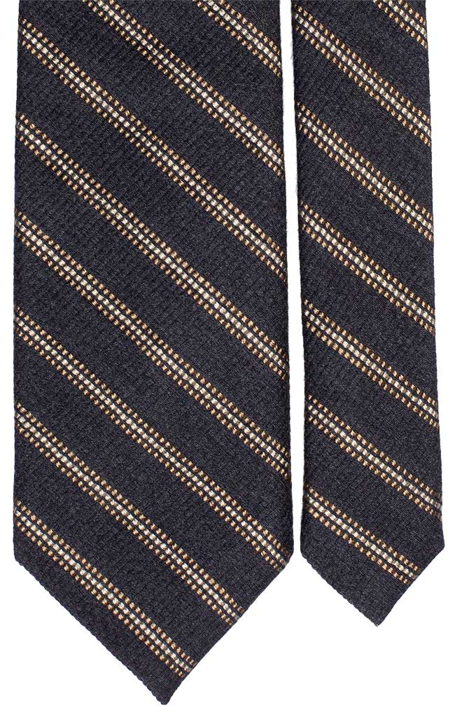 Cravatta Regimental Lana Seta Grigio Scuro Righe Marrone Chiaro Beige Made in Italy Graffeo Cravatte Pala