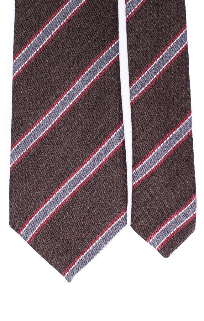 Cravatta Regimental In Lana Seta Marrone Bordeaux Grigio Made in Italy Graffeo Cravatte Pala