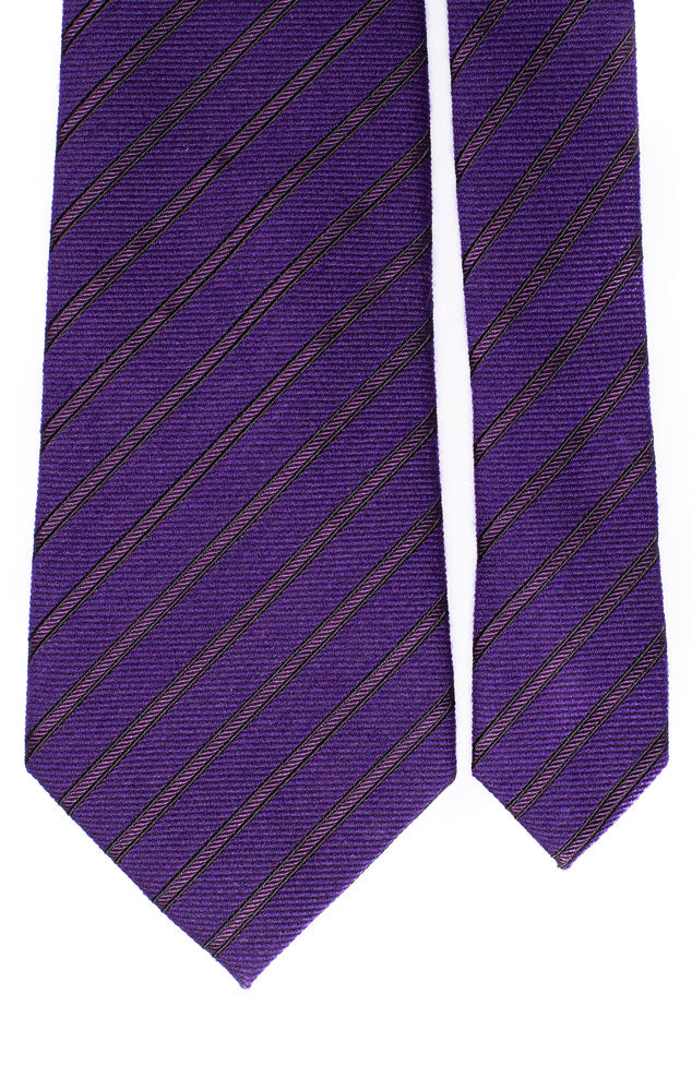 Cravatta Regimental in Lana Seta Viola con Righe Blu Viola Tono su Tono Made in Italy Graffeo Cravatte Pala