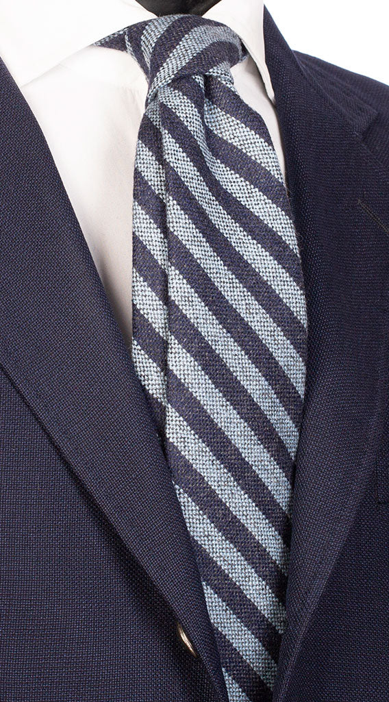 Cravatta Regimental in Lana Seta con Righe Celesti Blu Made in Italy Graffeo Cravatte
