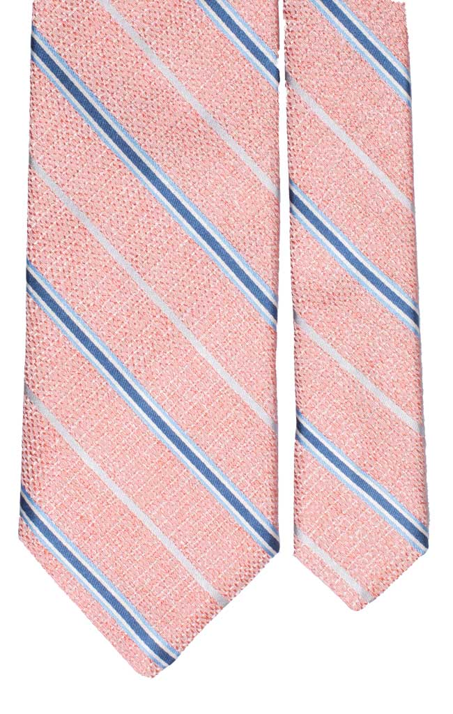 Cravatta Regimental in Seta Lino Rosa Righe Celesti Grigio Argento Made in Italy Graffeo Cravatte Pala