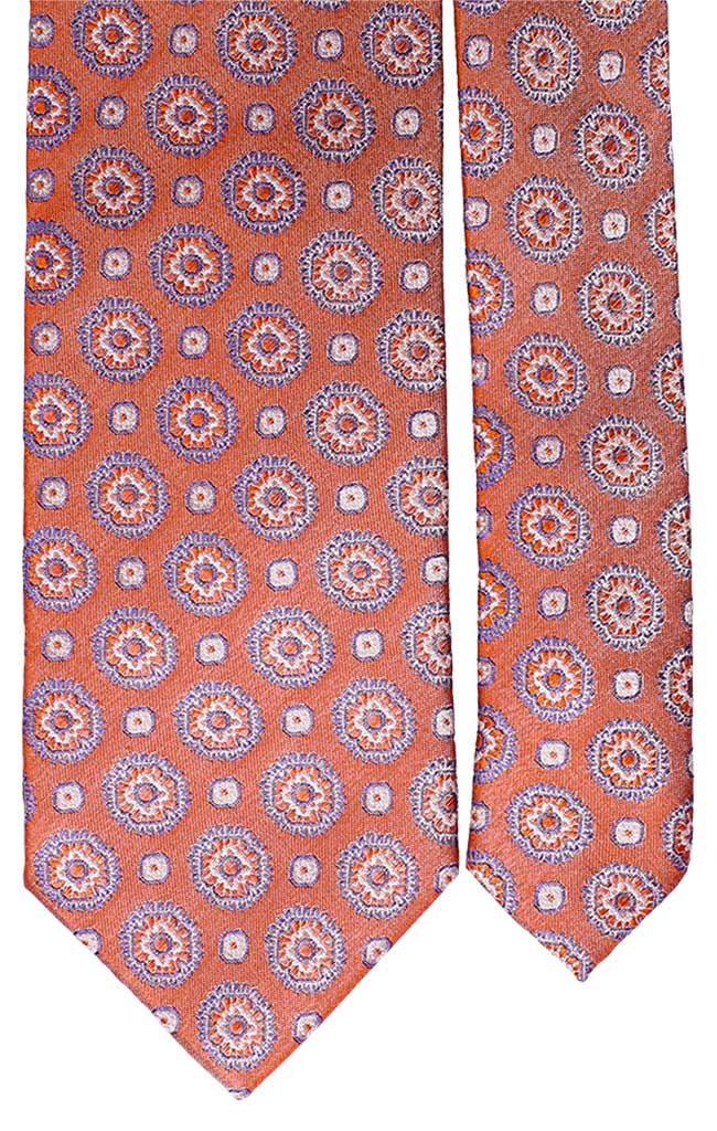 Cravatta Salmone Medaglioni Blu Lavanda e Bianco Made in Italy Graffeo Cravatte Pala