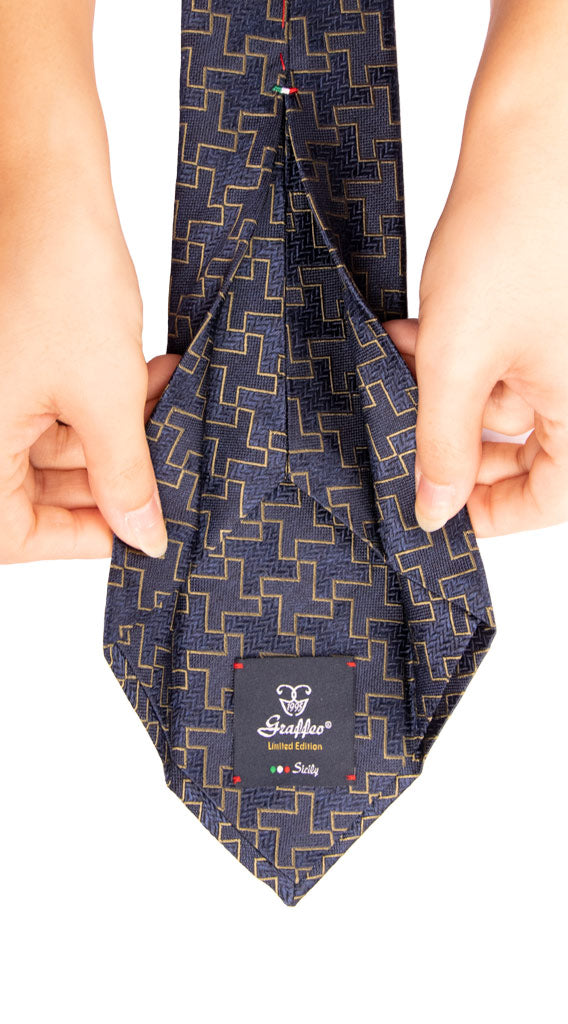 Cravatta Sette Pieghe di Seta Blu Pied de Poule Verde Made in Italy graffeo Cravatte Pala