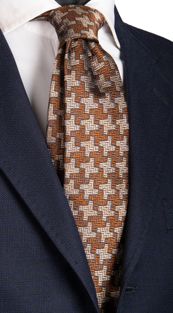 Cravatta Sette Pieghe di Seta Pied de Poule Marrone Tortora Blu Made in Italy Graffeo Cravatte