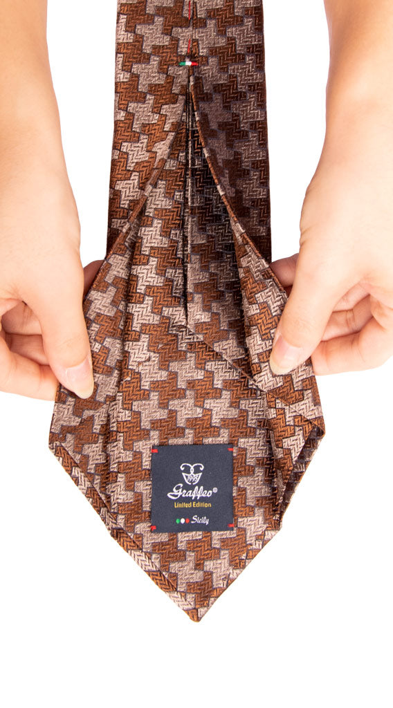 Cravatta Sette Pieghe di Seta Pied de Poule Marrone Tortora Blu Made in Italy Graffeo Cravatte pala