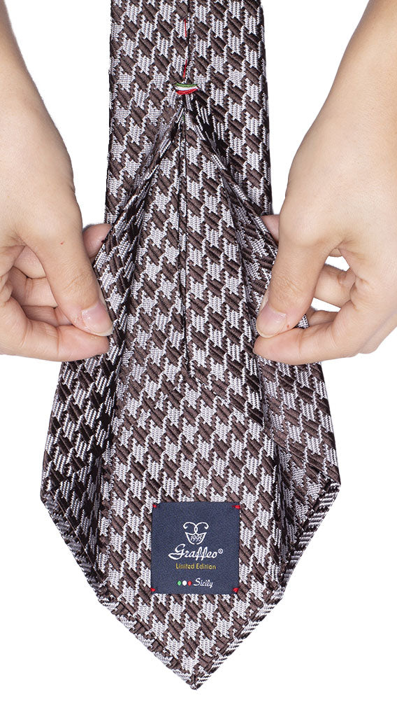 Cravatta Sette Pieghe di Seta Pied de Poule Grigio Marrone Made in Italy Graffeo Cravatte Pala